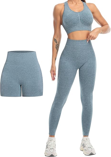3 Piece Workout Sets for Women Butt Lifting Leggings with High Impact Sports Bra Gym Shorts - Image 5